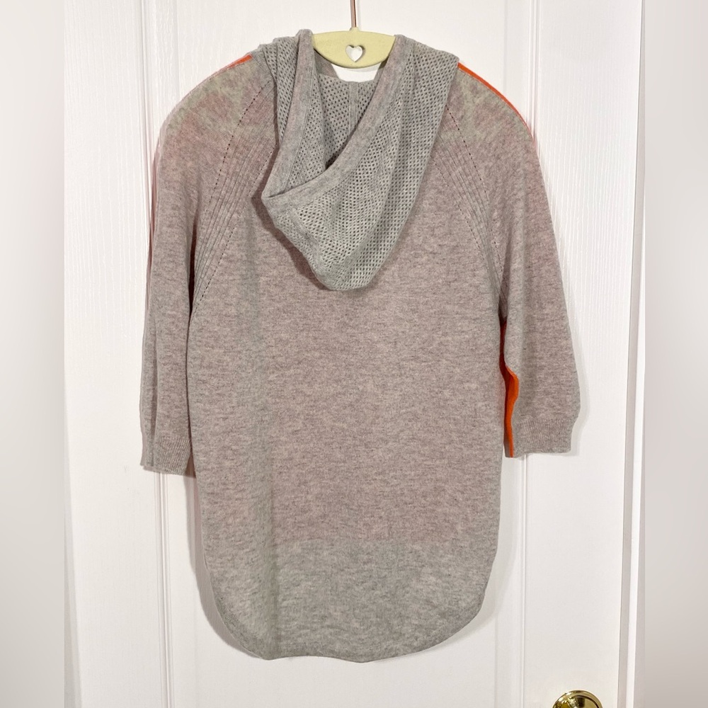 Autumn Cashmere 100% CASHMERE Hooded Two Tone Hi Lo Sweater Orange Gray Size XS - Picture 2 of 6